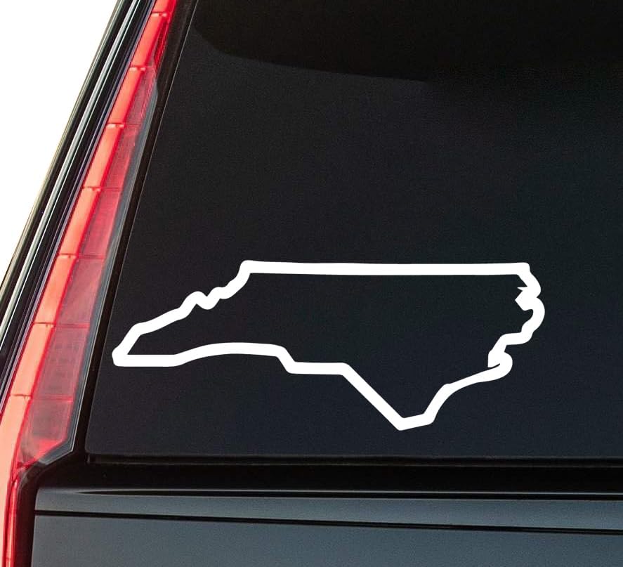 North Carolina Map Window Vinyl Decal Sticker 6" (White), Waterproof Vinyl Decals for Many Purpose Like Cars, Trucks, Laptops, Phones, Windows and More