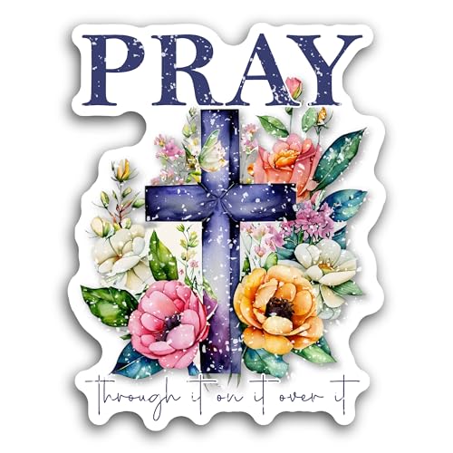2 (Pieces) 3" and 5" Pray Text in Floral Background Sticker, Waterproof Vinyl Decals for Many Purpos