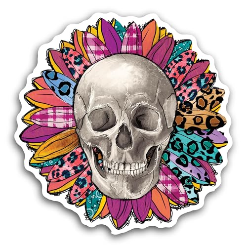 2 (Pieces) 3" and 5" Floral Skull Sticker, Waterproof Vinyl Decals for Many Purpose Like Cars, Truck