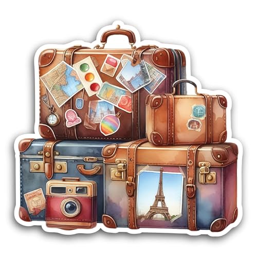 2 (Pieces) 3" and 5" Leather Vintage Suitcase Sticker, Waterproof Vinyl Decals for Many Purpose Like