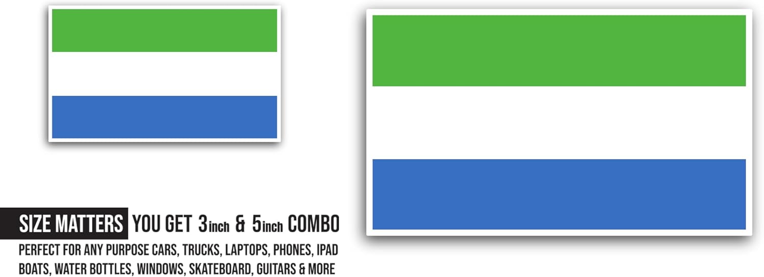 2 (Pieces) 3" and 5" Sierra Leone Flag Sticker, Waterproof Vinyl Decals for Many Purpose Like Cars, Trucks, Laptops, Phones, Windows and More