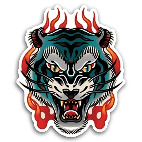 2 (Pieces) 3" and 5" Tiger with Flames Sticker, Waterproof Vinyl Decals for Many Purpose Like Cars, 