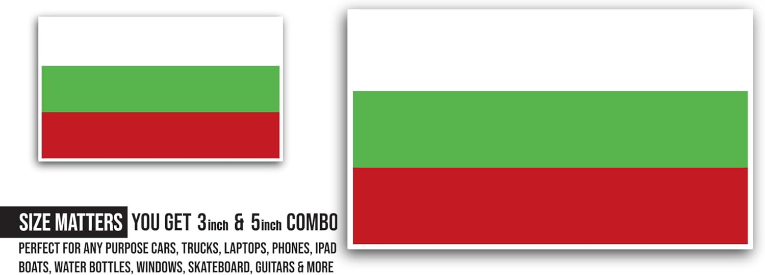 2 (Pieces) 3" and 5" Bulgaria Flag Sticker, Waterproof Vinyl Decals for Many Purpose Like Cars, Trucks, Laptops, Phones, Windows and More