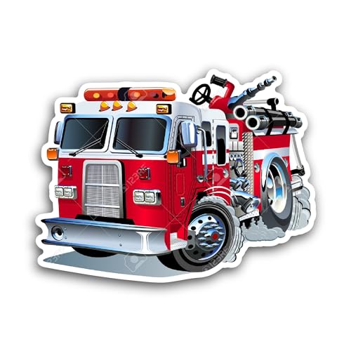 2 (Pieces) 3" and 5" Red Fire Truck Sticker, Waterproof Vinyl Decals for Many Purpose Like Cars, Tru