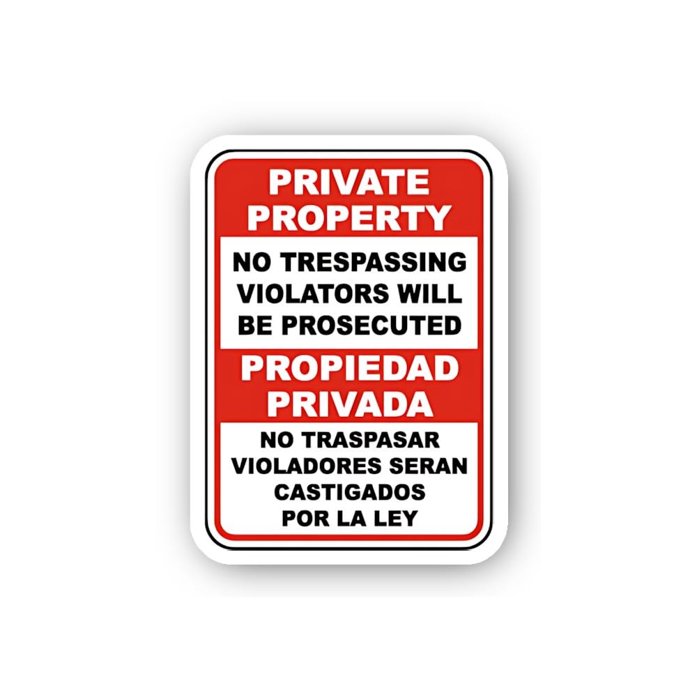 2 (Pieces) 3" and 5" Private Property No Trespassing Bilingual Sticker, Waterproof Vinyl Decals for 