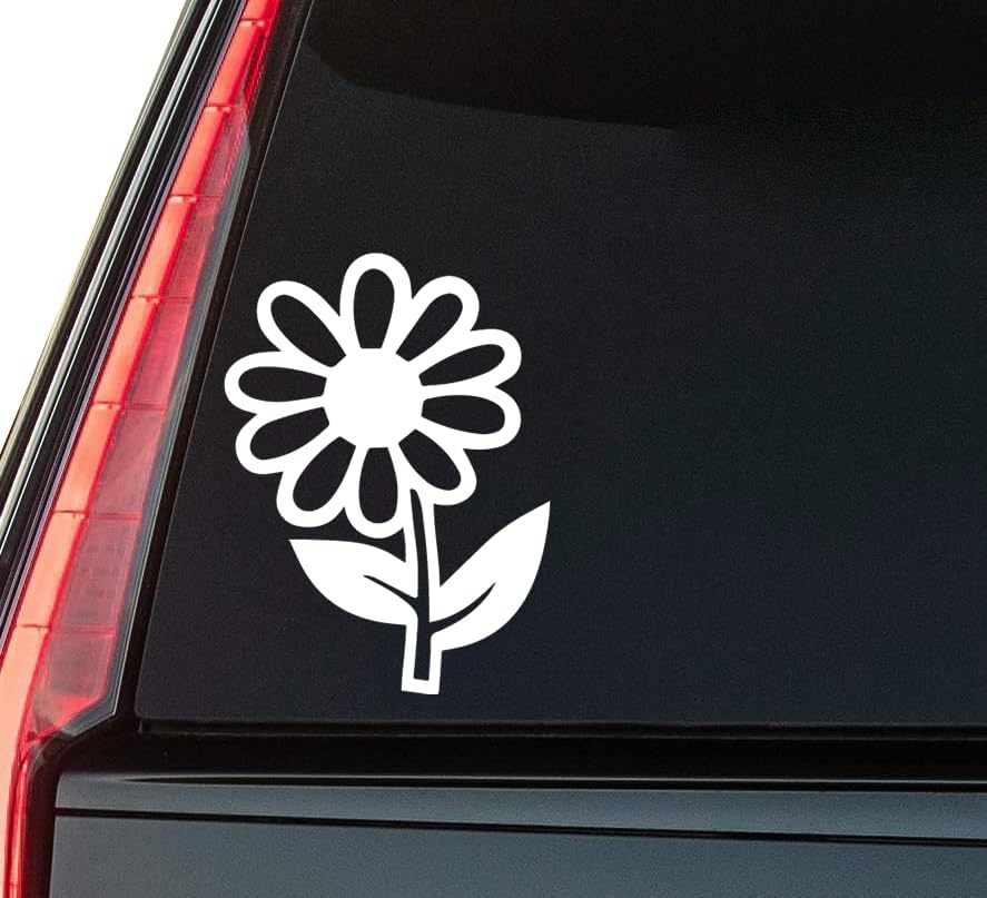 Flower Window Vinyl Decal Sticker 6" (White), Waterproof Vinyl Decals for Many Purpose Like Cars, Trucks, Laptops, Phones, Windows and More