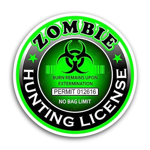 2 (Pieces) 3" and 5" Zombie Hunting Sticker, Waterproof Vinyl Decals for Many Purpose Like Cars, Tru