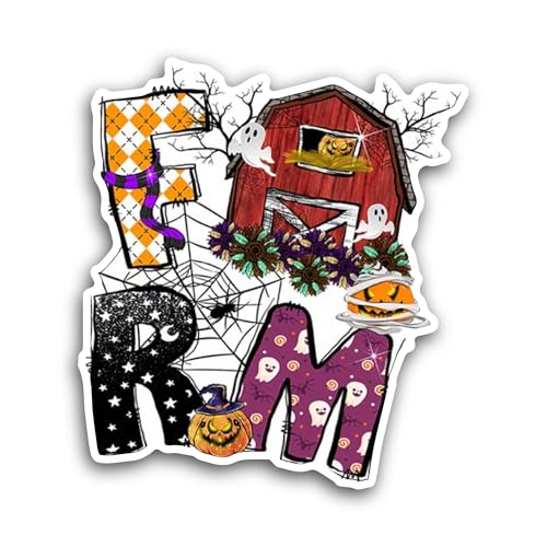 2 (Pieces) 3" and 5" Halloween Haunted Farm Sticker, Waterproof Vinyl Decals for Many Purpose Like C