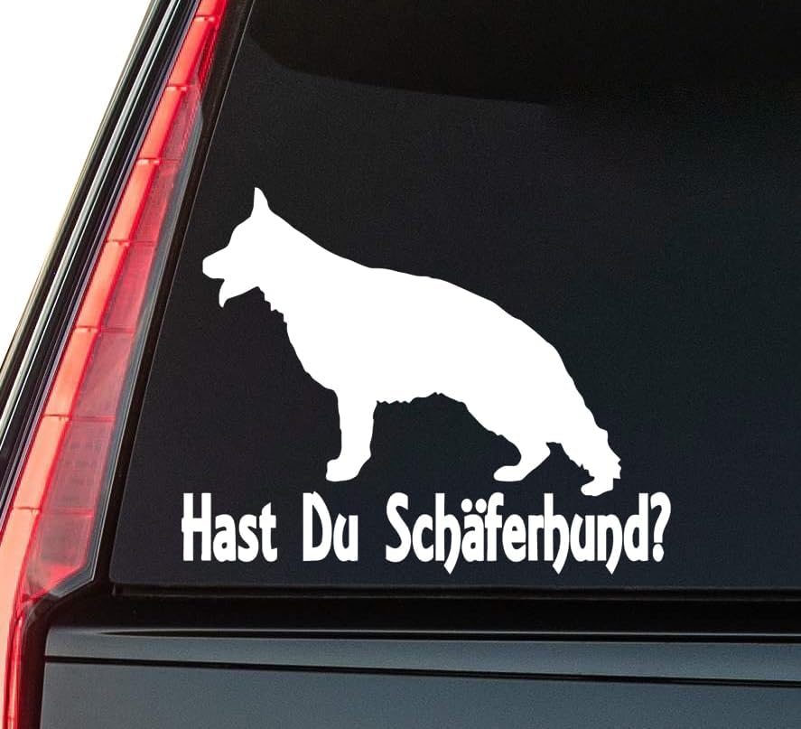 Hast Du Schaferhund Window Vinyl Decal Sticker 6" (White), Waterproof Vinyl Decals for Many Purpose Like Cars, Trucks, Laptops, Phones, Windows and More