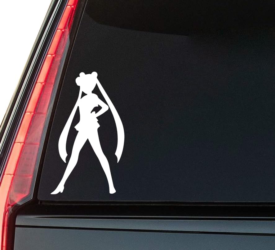 Sail0r Moon Window Vinyl Decal Sticker 6" (White), Waterproof Vinyl Decals for Many Purpose Like Cars, Trucks, Laptops, Phones, Windows and More