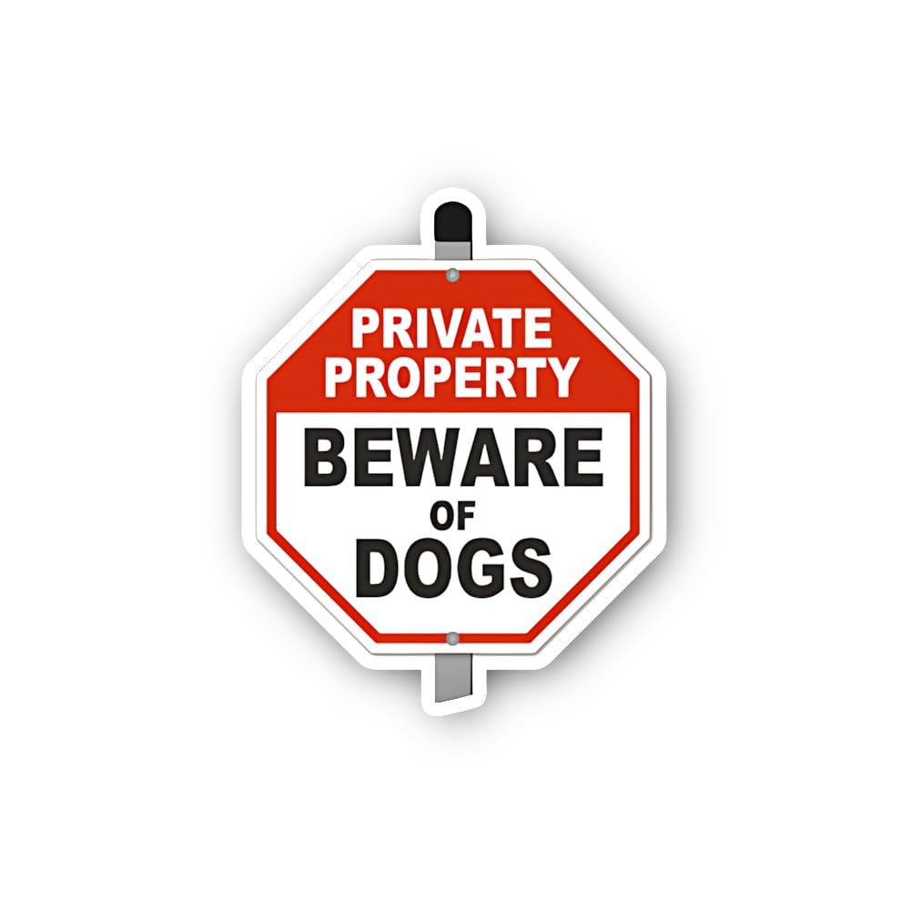 2 (Pieces) 3" and 5" Red Octagon Private Property Beware of Dogs Sticker, Waterproof Vinyl Decals fo