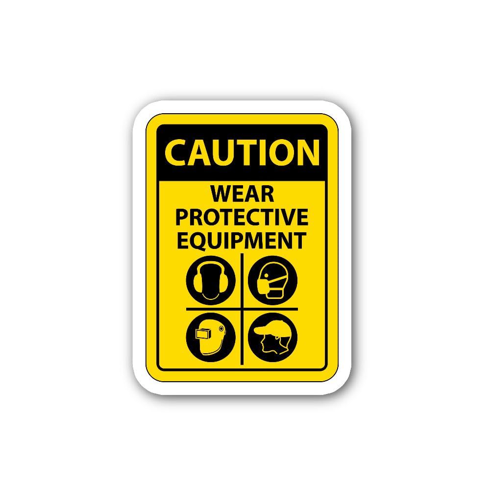 2 (Pieces) 3" and 5" Caution Wear Protective Equipment Sign Sticker, Waterproof Vinyl Decals for Man