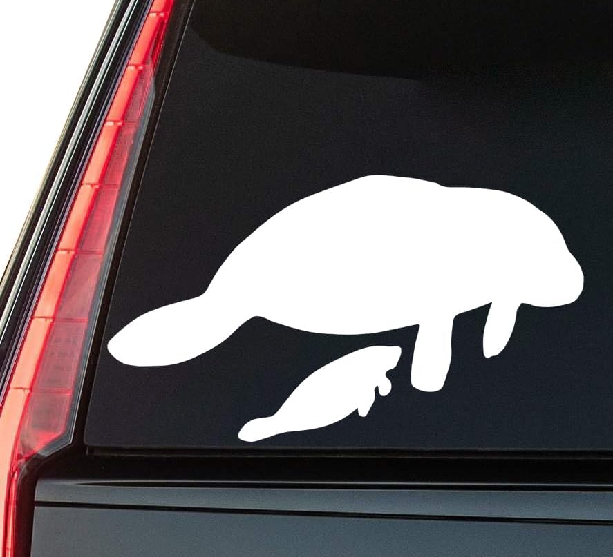 Manatee Window Vinyl Decal Sticker 6" (White), Waterproof Vinyl Decals for Many Purpose Like Cars, Trucks, Laptops, Phones, Windows and More