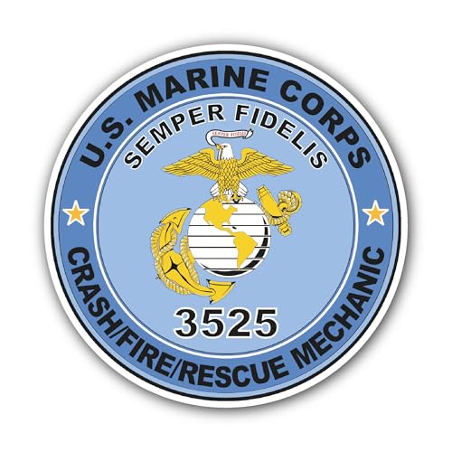 2 (Pieces) 3" and 5" U.S.M.C. MOS 3525 Crash/Fire/Rescue Mechanic Sticker, Waterproof Vinyl Decals f