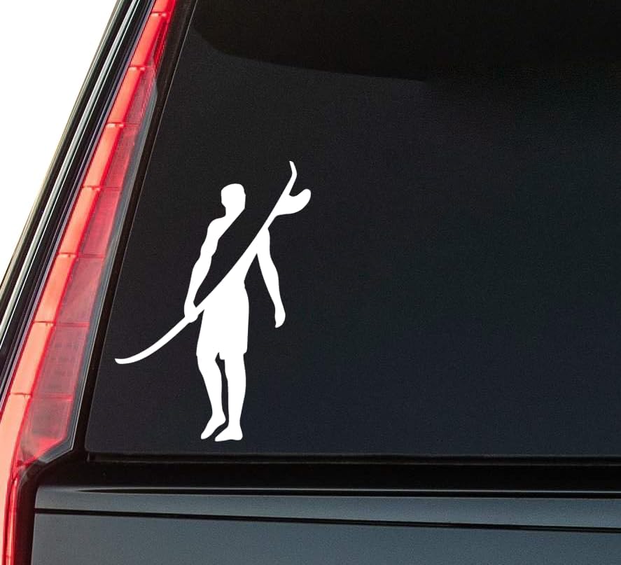 Surfer Window Vinyl Decal Sticker 6" (White), Waterproof Vinyl Decals for Many Purpose Like Cars, Trucks, Laptops, Phones, Windows and More