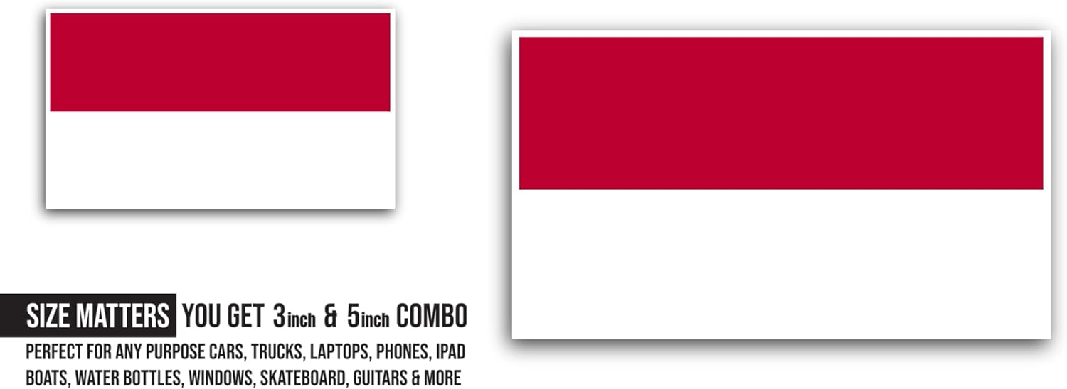 2 (Pieces) 3" and 5" Indonesia Flag Sticker, Waterproof Vinyl Decals for Many Purpose Like Cars, Trucks, Laptops, Phones, Windows and More