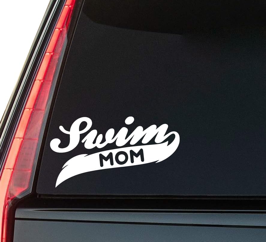Swim Mom Window Vinyl Decal Sticker 6" (White), Waterproof Vinyl Decals for Many Purpose Like Cars, Trucks, Laptops, Phones, Windows and More