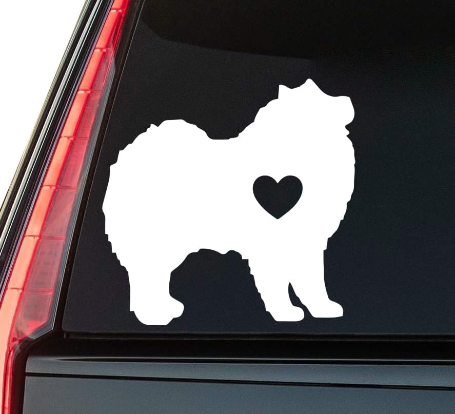American Eskimo Dog Window Vinyl Decal Sticker 6" (White), Waterproof Vinyl Decals for Many Purpose Like Cars, Trucks, Laptops, Phones, Windows and More