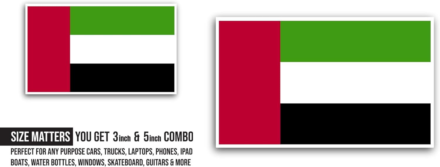 2 (Pieces) 3" and 5" United Aram Emirates Flag Sticker, Waterproof Vinyl Decals for Many Purpose Like Cars, Trucks, Laptops, Phones, Windows and More