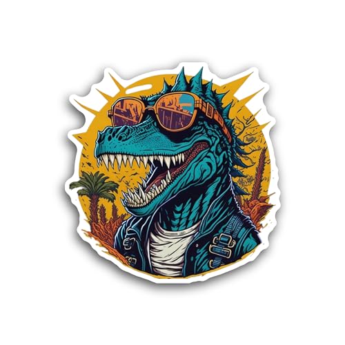 2 (Pieces) 3" and 5" Dinosaur Wearing Sunglasses Sticker, Waterproof Vinyl Decals for Many Purpose L