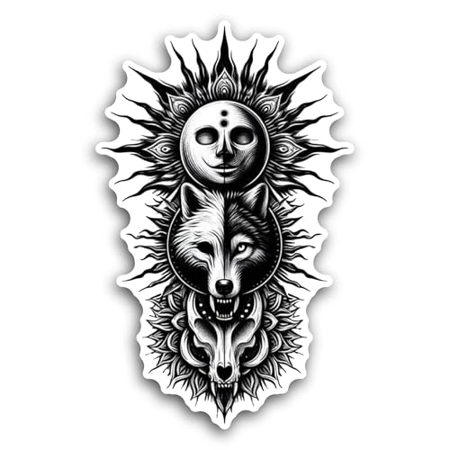 2 (Pieces) 3" and 5" Wolf Face Sticker, Waterproof Vinyl Decals for Many Purpose Like Cars, Trucks, 