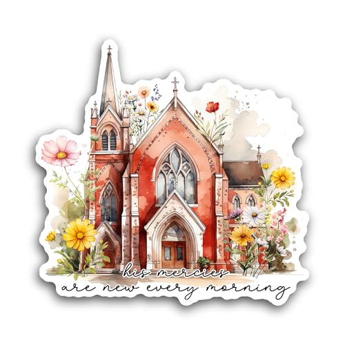 2 (Pieces) 3" and 5" Painting of A Church Sticker, Waterproof Vinyl Decals for Many Purpose Like Car