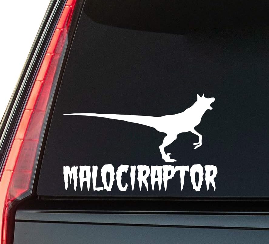 Malociraptor Window Vinyl Decal Sticker 6" (White), Waterproof Vinyl Decals for Many Purpose Like Cars, Trucks, Laptops, Phones, Windows and More