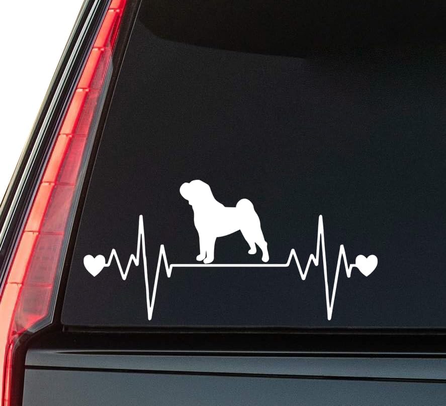 Heartbeat Line with Dog Window Vinyl Decal Sticker 6" (White), Waterproof Vinyl Decals for Many Purpose Like Cars, Trucks, Laptops, Phones, Windows and More