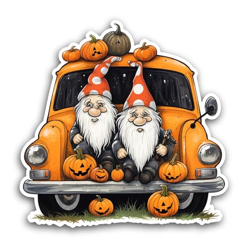 2 (Pieces) 3" and 5" Gnomes Pumpkin Truck Sticker, Waterproof Vinyl Decals for Many Purpose Like Car