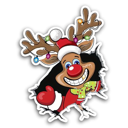 2 (Pieces) 3" and 5" Cute Reindeer Sticker, Waterproof Vinyl Decals for Many Purpose Like Cars, Truc