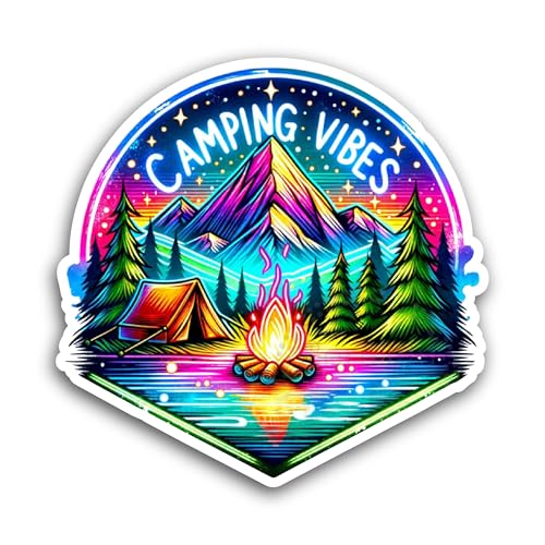 2 (Pieces) 3" and 5" Camping Vibes Sticker, Waterproof Vinyl Decals for Many Purpose Like Cars, Truc