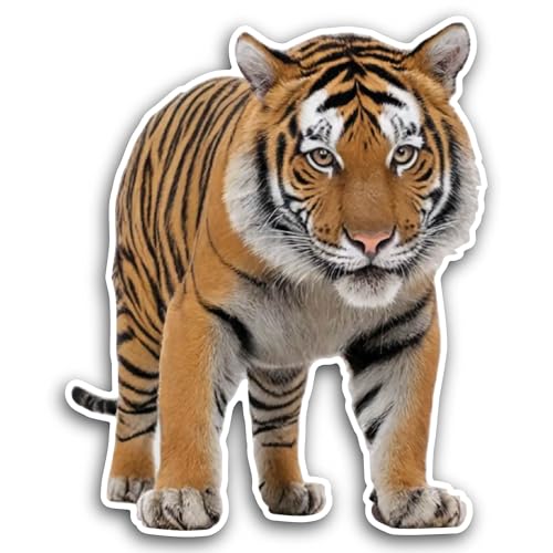 2 (Pieces) 3" and 5" A Tiger On A White Background Sticker, Waterproof Vinyl Decals for Many Purpose