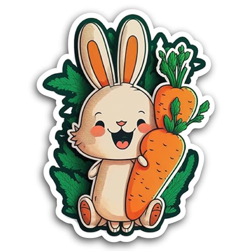 2 (Pieces) 3" and 5" Bunny with Carrot Sticker, Waterproof Vinyl Decals for Many Purpose Like Cars, 