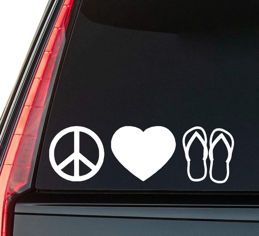 Peace Love Flip Flops Window Vinyl Decal Sticker 6" (White), Waterproof Vinyl Decals for Many Purpose Like Cars, Trucks, Laptops, Phones, Windows and More