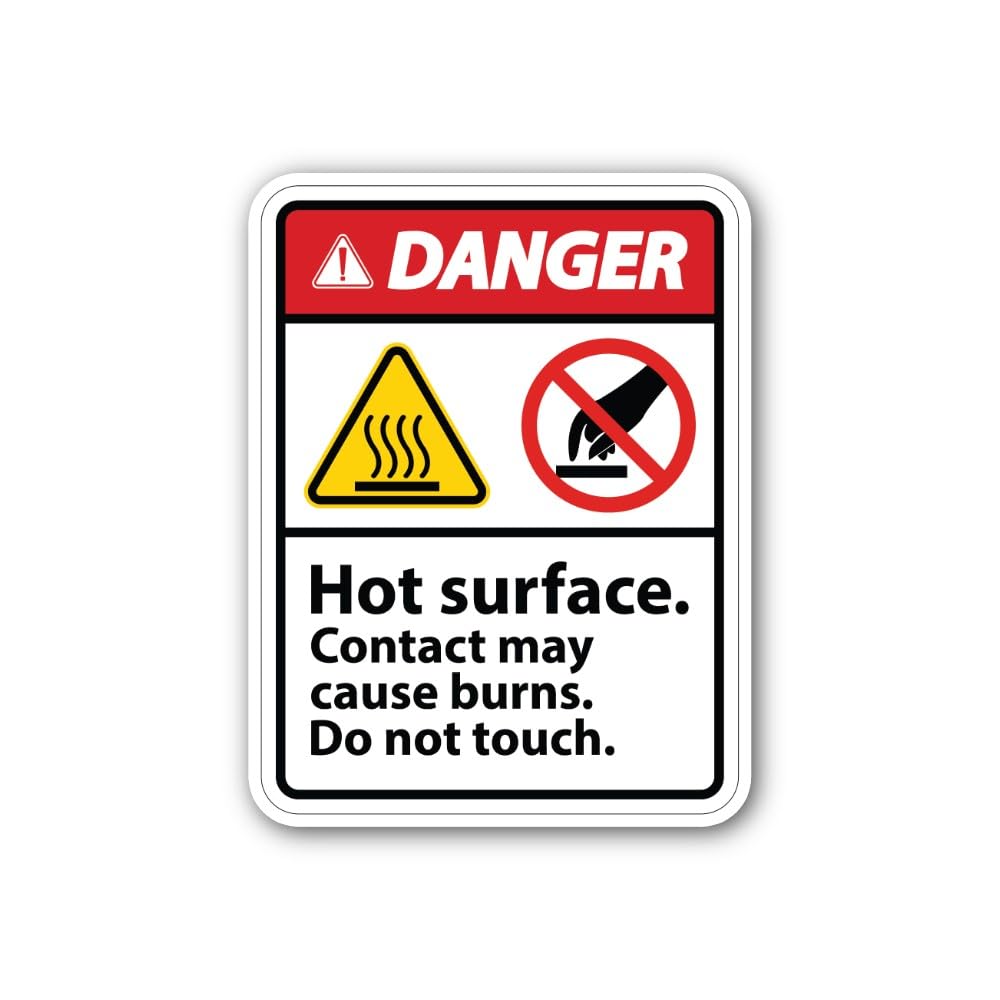 2 (Pieces) 3" and 5" Hot Surface Contact May Cause Burns Sticker, Waterproof Vinyl Decals for Many P