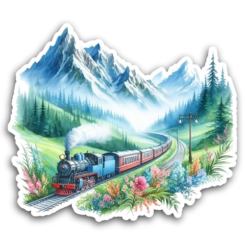 2 (Pieces) 3" and 5" A Train in The Mountains Sticker, Waterproof Vinyl Decals for Many Purpose Like