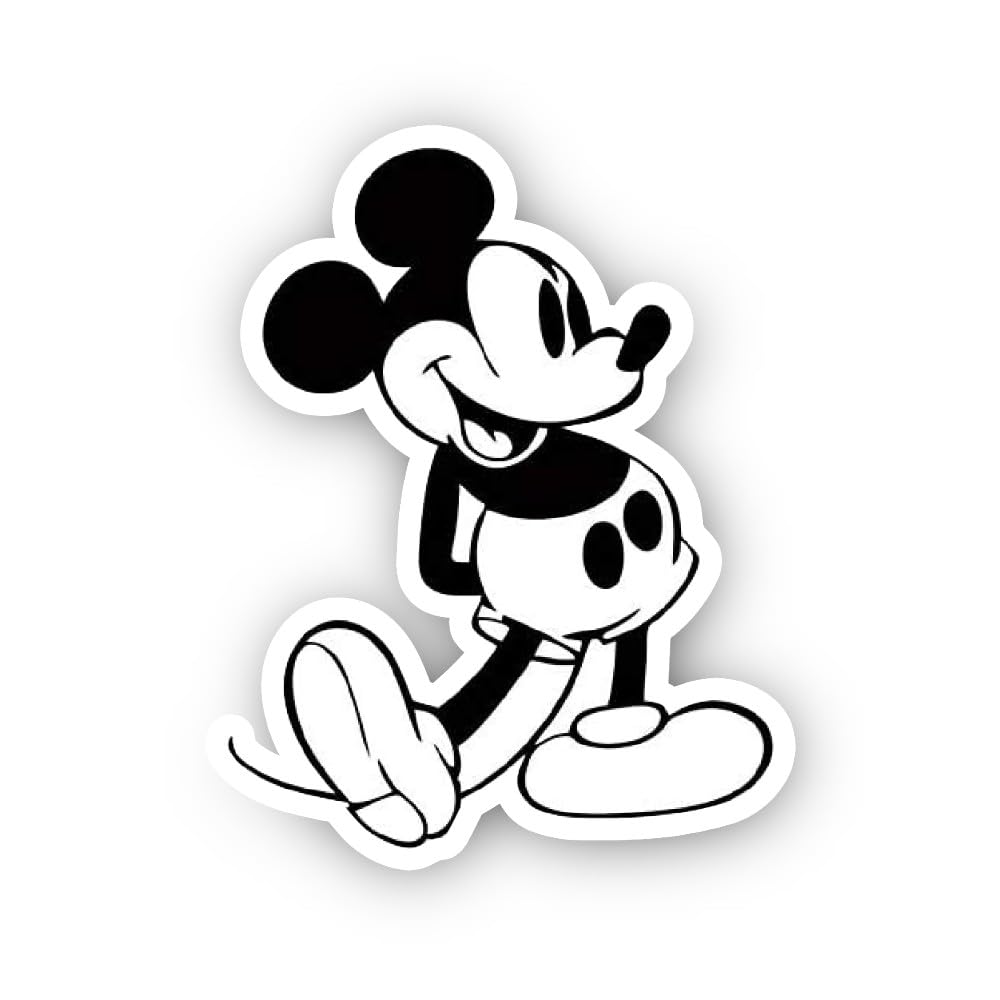 2 (Pieces) 2" and 3" Mickey Mouse Black and White Sticker, Waterproof Vinyl Decals for Many Purpose 