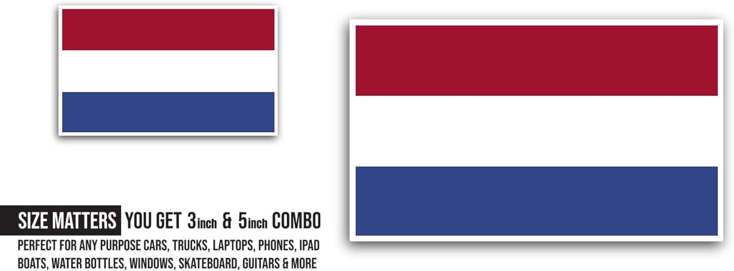 2 (Pieces) 3" and 5" Netherlands Flag Sticker, Waterproof Vinyl Decals for Many Purpose Like Cars, Trucks, Laptops, Phones, Windows and More