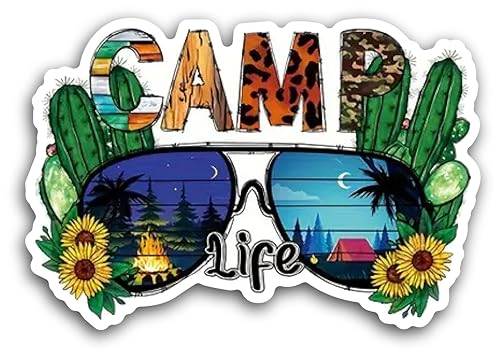 2 (Pieces) 3" and 5" Camp Life with Glasses Decal Sticker, Waterproof Vinyl Decals for Many Purpose 
