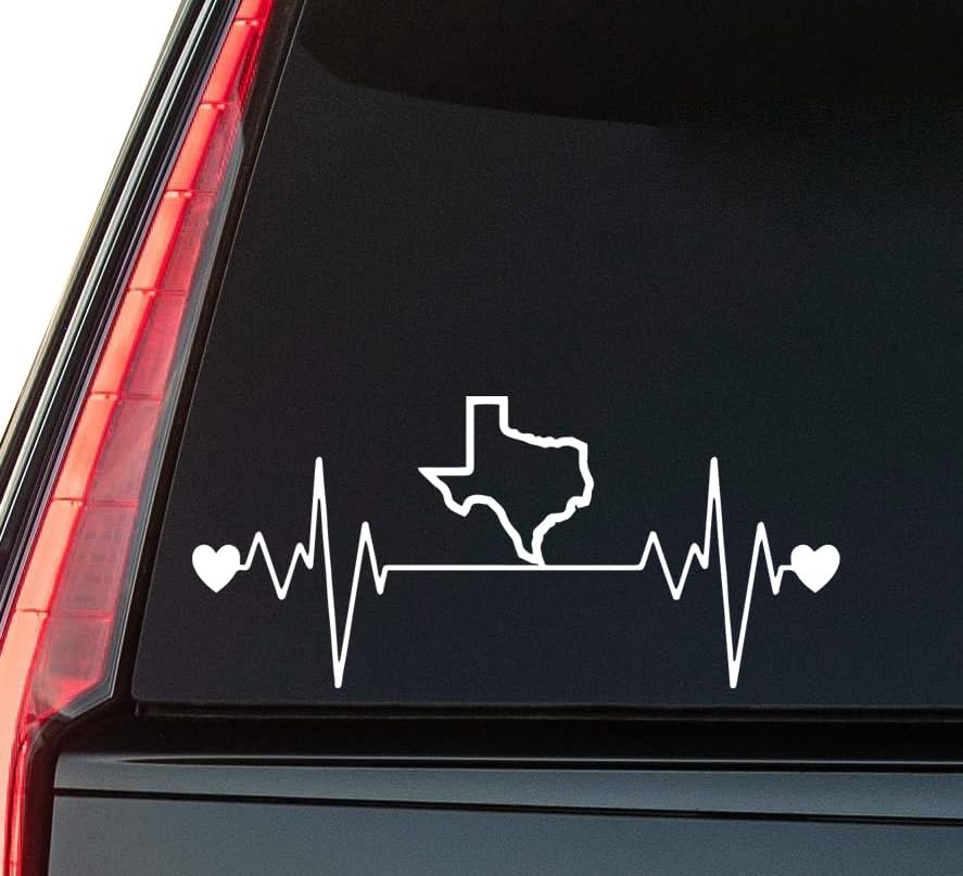 Texas Heartbeat Window Vinyl Decal Sticker 6" (White), Waterproof Vinyl Decals for Many Purpose Like Cars, Trucks, Laptops, Phones, Windows and More