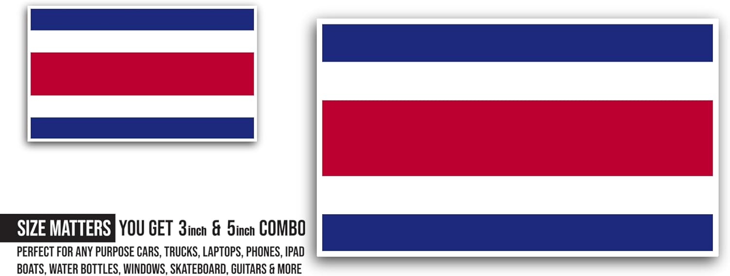 2 (Pieces) 3" and 5" Costa Rica Flag Sticker, Waterproof Vinyl Decals for Many Purpose Like Cars, Trucks, Laptops, Phones, Windows and More