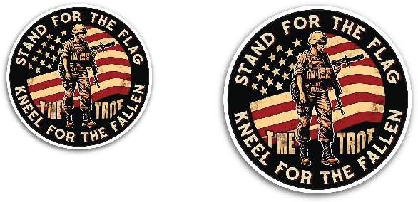2 (Pieces) 3" and 5" American Soldier Picture with Message Stand for The Flag Decal Sticker, Waterproof Vinyl Decals for Many Purpose Like Cars, Trucks, Laptops, Phones, Windows and More