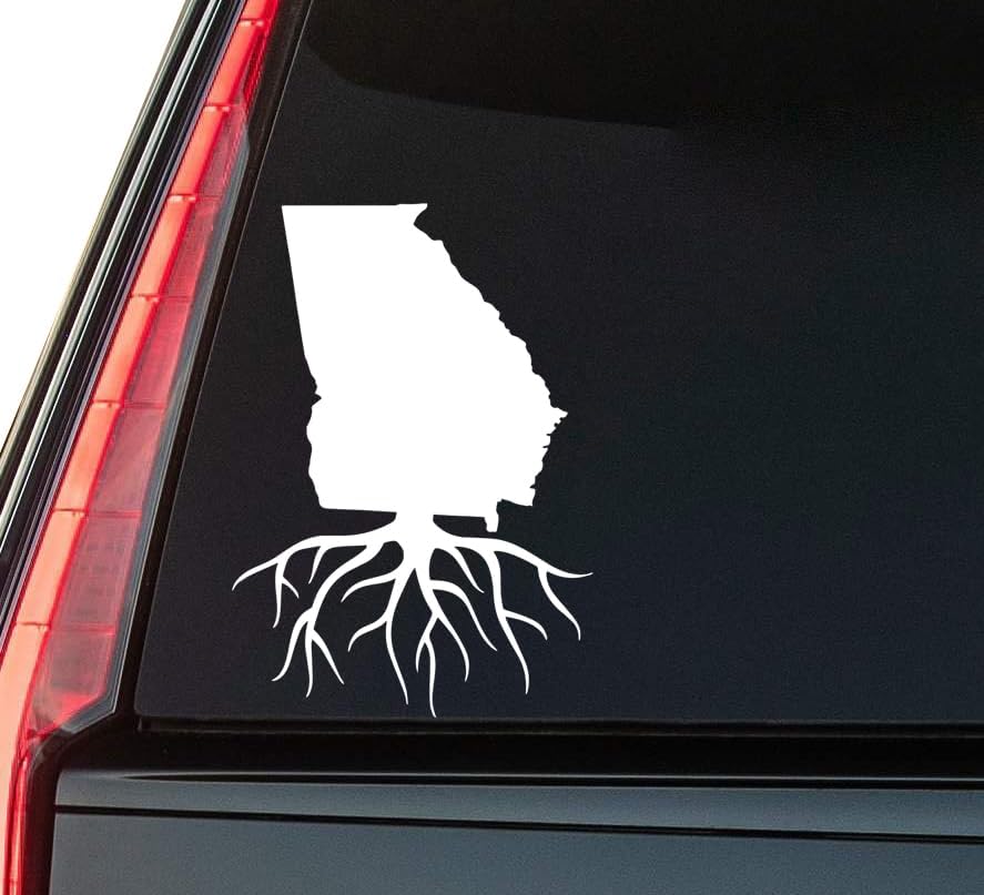Georgia Roots Window Vinyl Decal Sticker 6" (White), Waterproof Vinyl Decals for Many Purpose Like Cars, Trucks, Laptops, Phones, Windows and More
