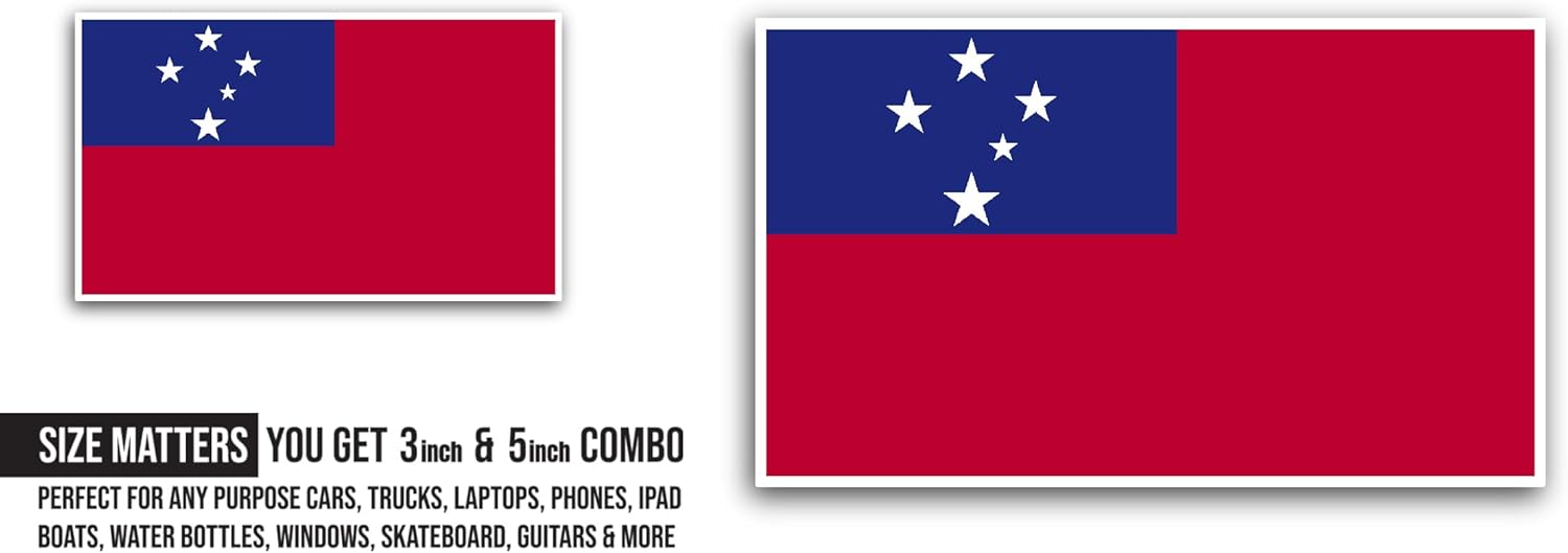 2 (Pieces) 3" and 5" Samoa Flag Sticker, Waterproof Vinyl Decals for Many Purpose Like Cars, Trucks, Laptops, Phones, Windows and More
