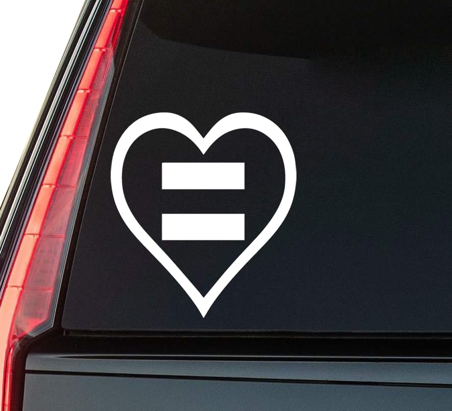Heart with Equal Sign Window Vinyl Decal Sticker 6" (White), Waterproof Vinyl Decals for Many Purpos
