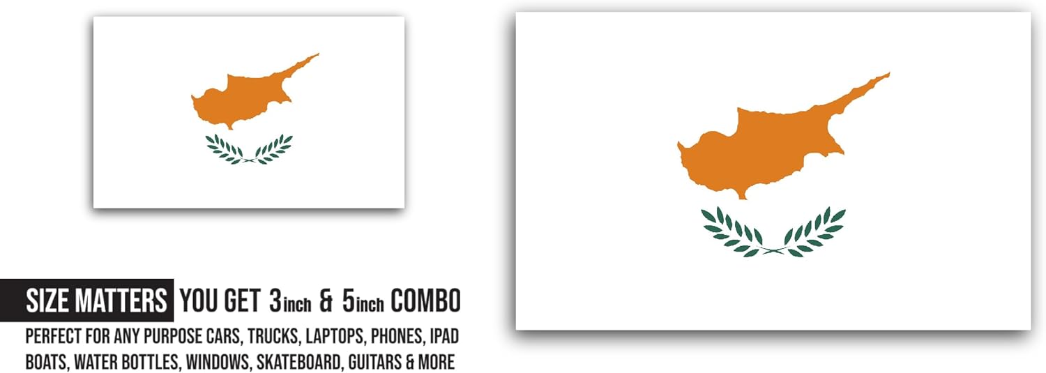 2 (Pieces) 3" and 5" Cyprus Flag Sticker, Waterproof Vinyl Decals for Many Purpose Like Cars, Trucks, Laptops, Phones, Windows and More