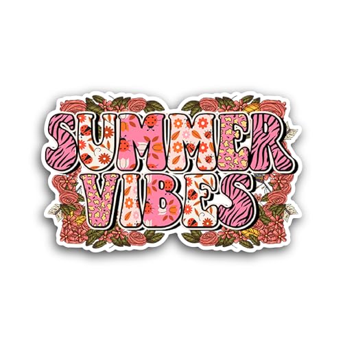 2 (Pieces) 3" and 5" Summer Vibes Sticker, Waterproof Vinyl Decals for Many Purpose Like Cars, Truck