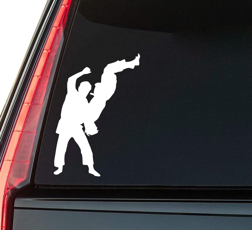 Karate Window Vinyl Decal Sticker 6" (White), Waterproof Vinyl Decals for Many Purpose Like Cars, Trucks, Laptops, Phones, Windows and More