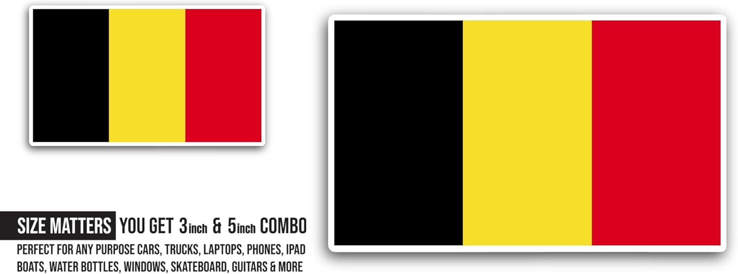 2 (Pieces) 3" and 5" Belgium Flag Sticker, Waterproof Vinyl Decals for Many Purpose Like Cars, Trucks, Laptops, Phones, Windows and More