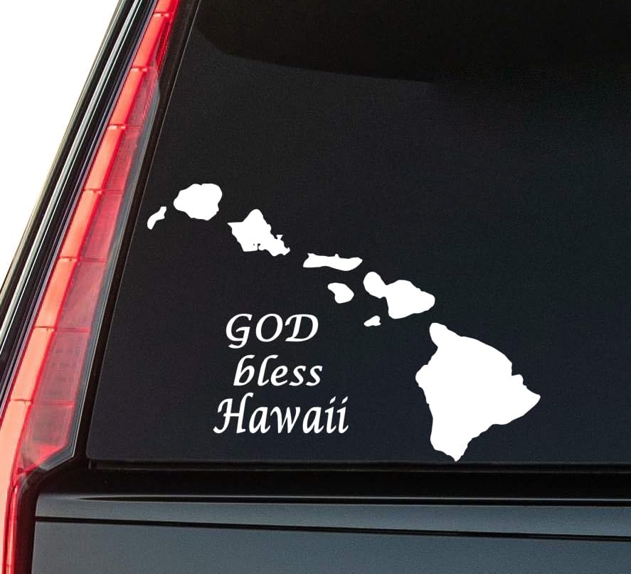 God Bless Hawaii Window Vinyl Decal Sticker 6" (White), Waterproof Vinyl Decals for Many Purpose Like Cars, Trucks, Laptops, Phones, Windows and More